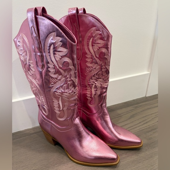 Pink Metallic Cowgirl Western Cowboy Chunky Heeled Boots‎ Size 9 - Picture 1 of 13